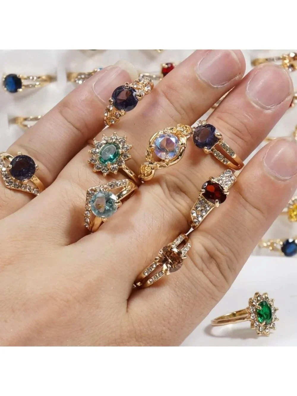 Colorful Rhinestone Rings Bulk Set - 50PCS Fashion Jewelry for Resale & Boutique